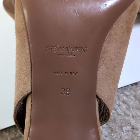 YSL Sandals Gold Toe Slingback Taupe Suede Sandals Size 38 |  7.5 US - Picture 11 of 12